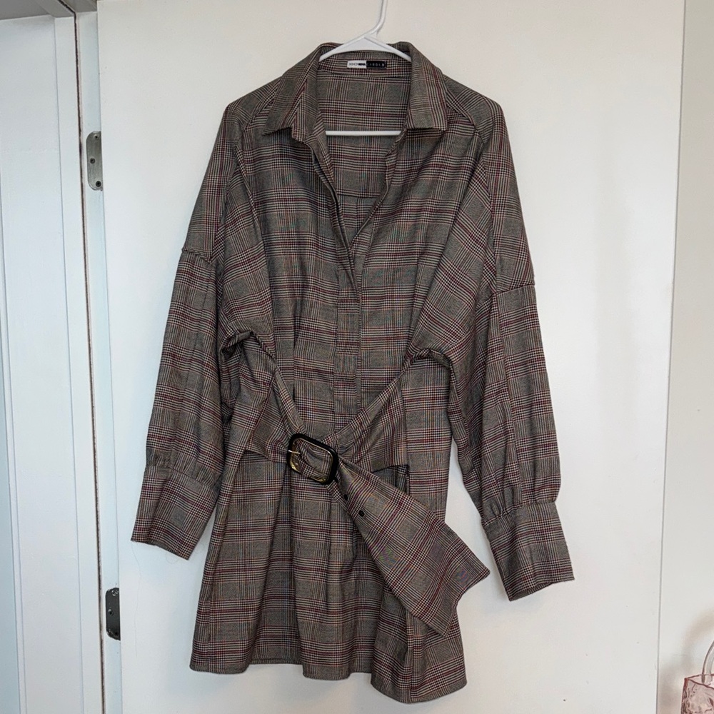 Fashionnova x Cardi B Plaid Belted Shirt Dress size large